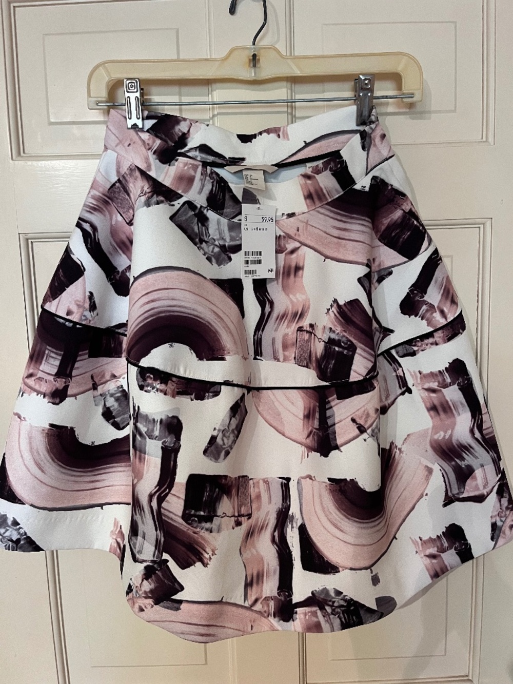 Limited edition H&M Cream Skater skirt with BROWN AND ROSE effect  - NWT
